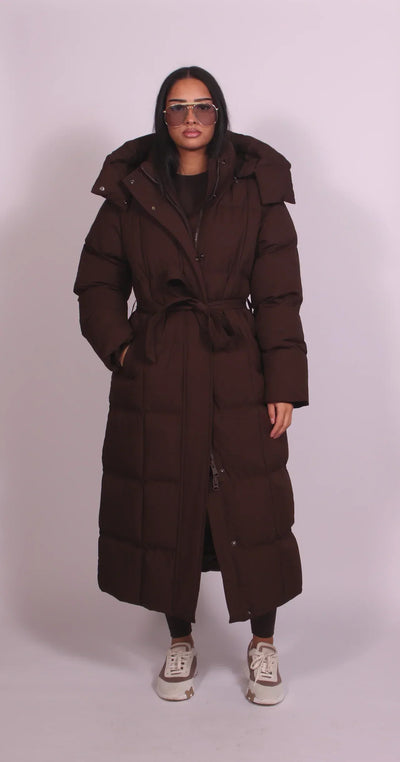 Amina | Giacca Puffer Lunga con Cintura
